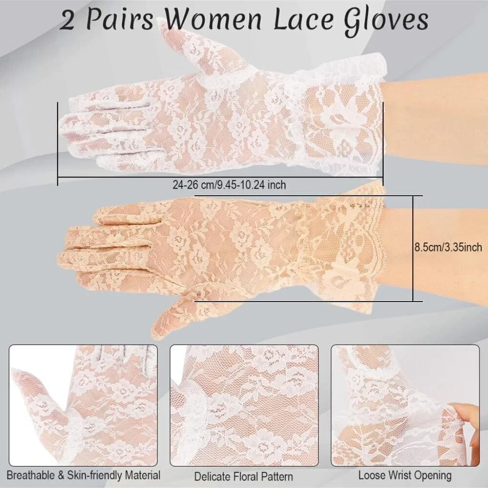 Women White Beige 2P Gloves Bridal Wedding Party Opera Fashion Halloween Cosplay
